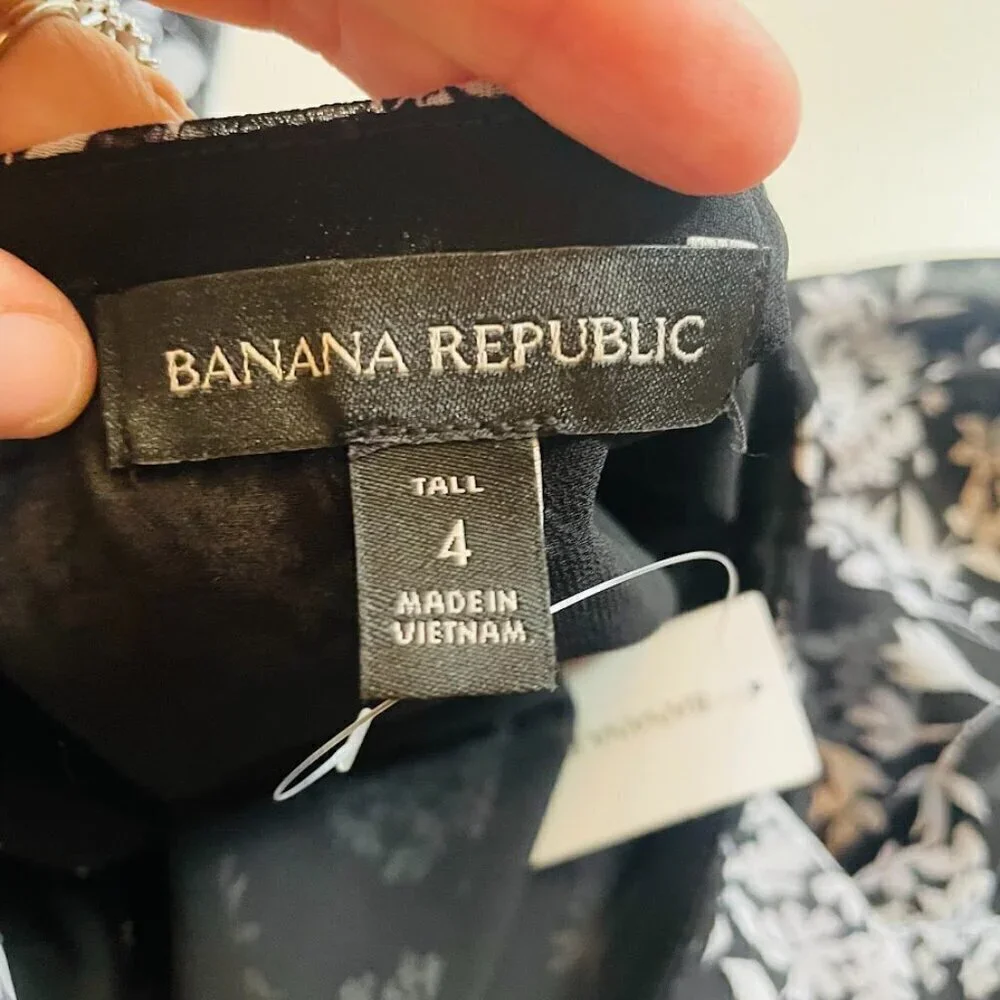 NWT Banana Republic TALL LONG Floral Ruffle Dress Handkerchief Asymmetrical Blac